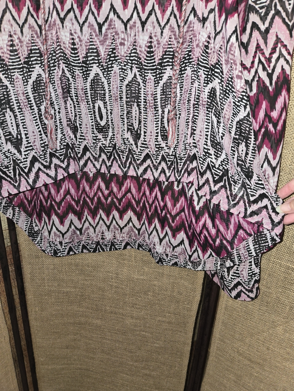 Outback Trading Company V-Neck Western Peasant Blouse Purple and Black XL - Picture 8 of 12